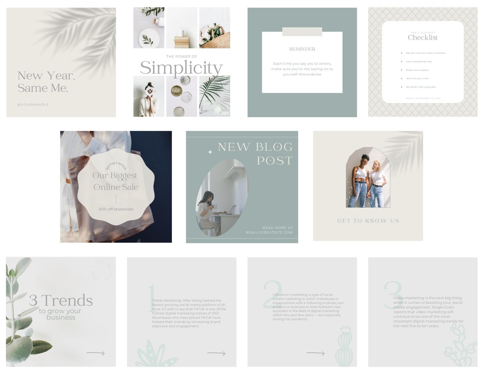Serene Instagram posts. New 4:5 Instagram size. Canva template Instagram. Branding kit. Creative agency branding. Influencer post templates.