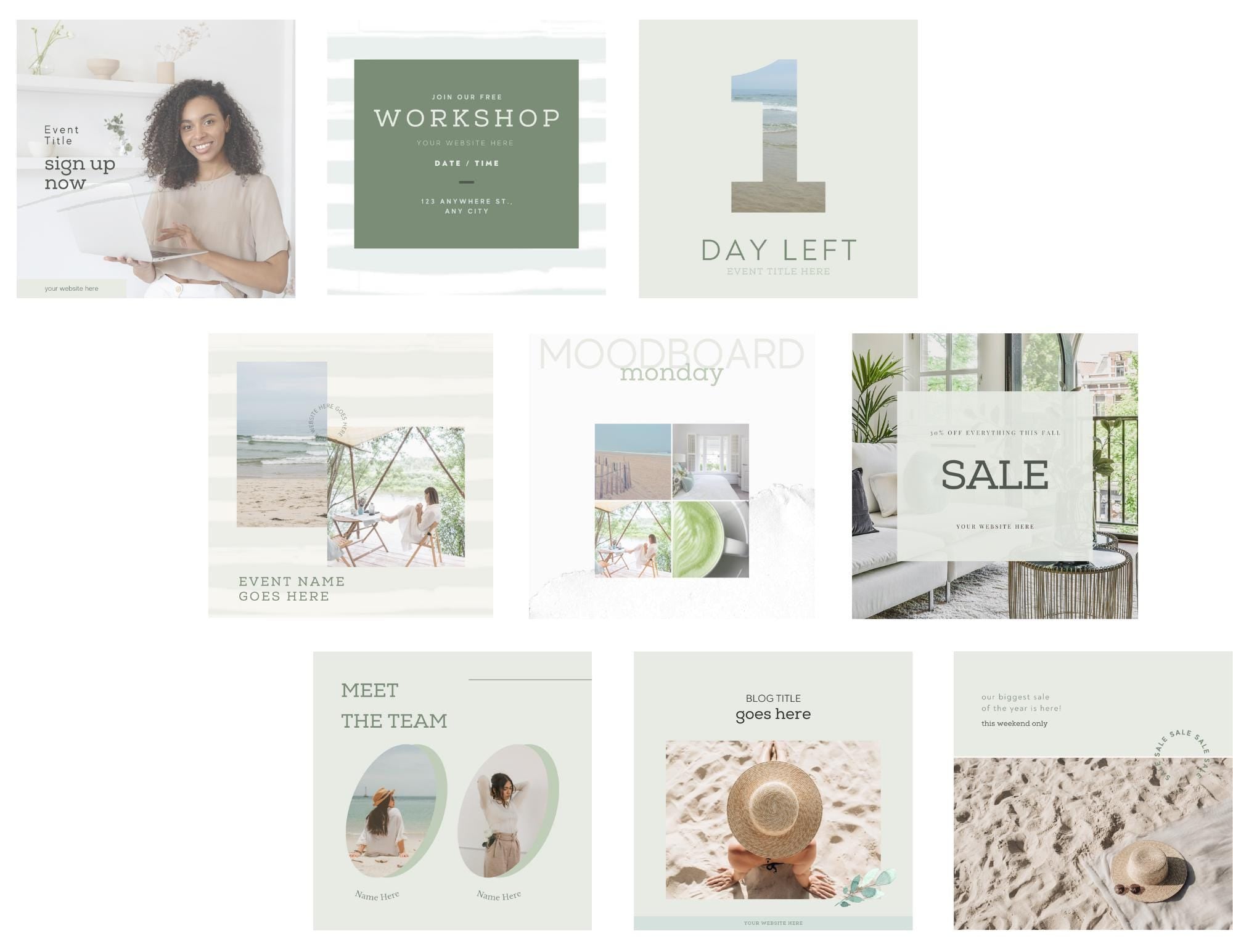 Coastal Instagram posts. New 4:5 Instagram size. Coastal branding. Branding sheet. Social media templates. Influencer posts. Blog branding.