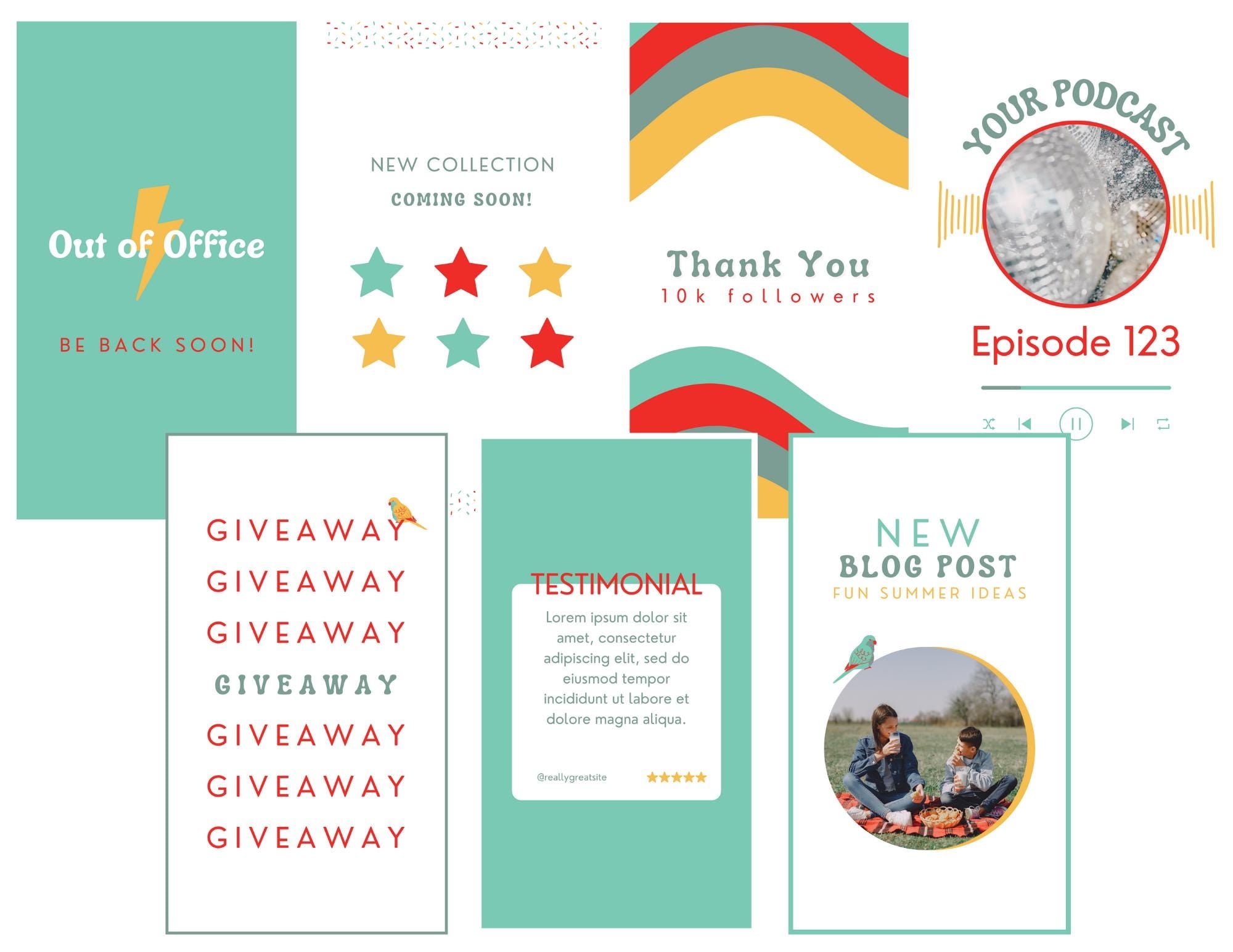 Bright Instagram stories. Instagram story templates. Podcaster story template. Canva template. Story design. Swiftie vibes design.