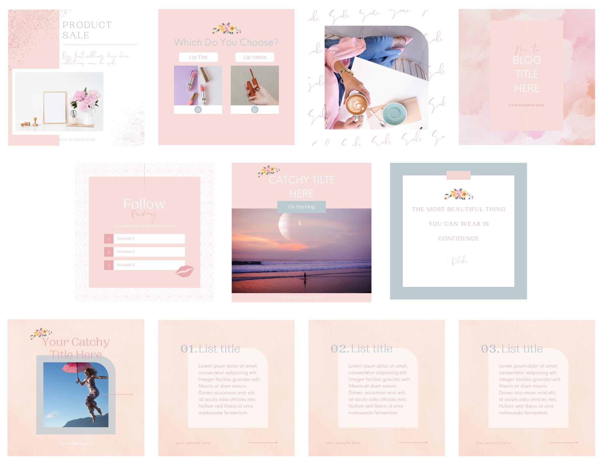 Feminine Instagram posts. New 4:5 Instagram size. Beauty influencer posts. Pink instagram posts. Social media templates. Branding. Valentine