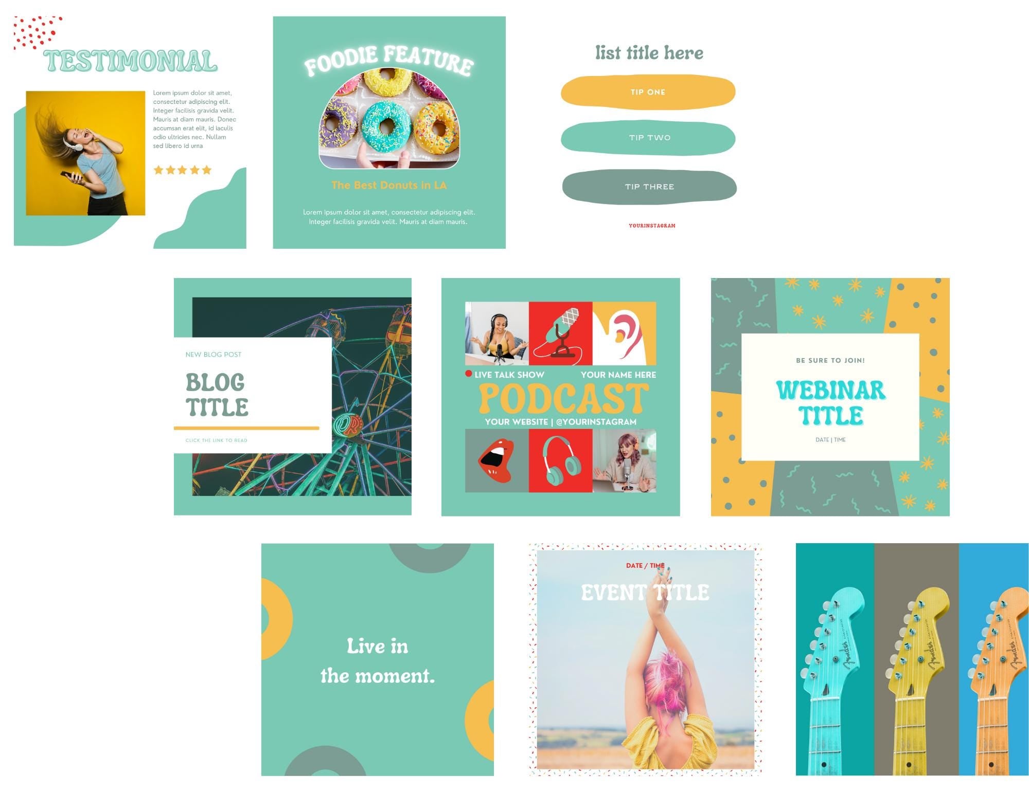 Bright instagram posts. New 4:5 Instagram size. Instagram template Canva. Podcaster branding kit. Social media templates. Punchy instagram.