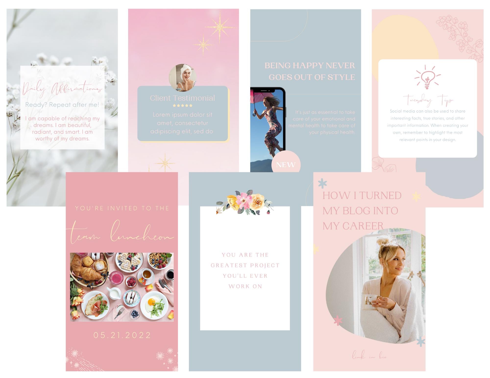 Feminine Instagram stories. Instagram story templates. Canva story templates. Beauty influencer stories. Pink instagram stories. Valentines.