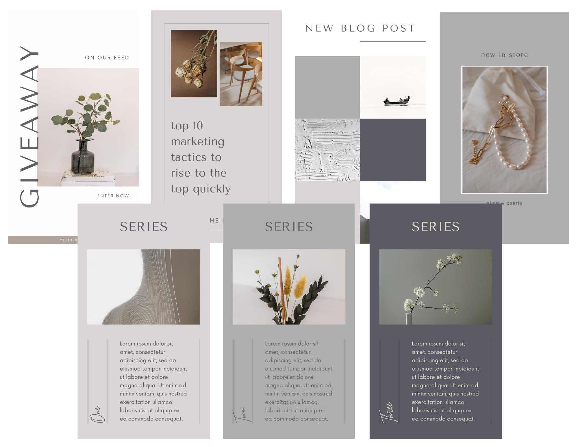 Neutral aesthetic Instagram stories. Story template download. Instagram story ideas. Chic story design. Canva story template.