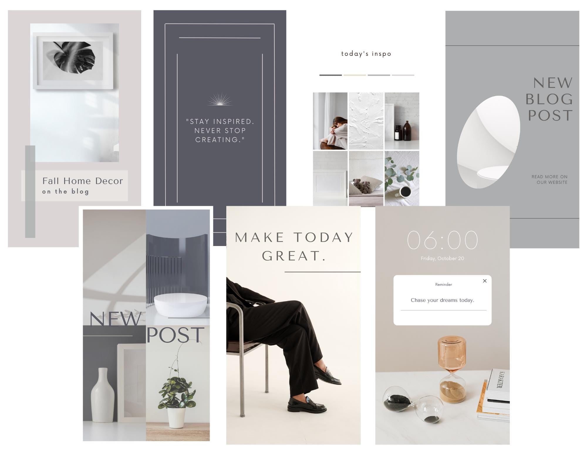 Neutral aesthetic Instagram stories. Story template download. Instagram story ideas. Chic story design. Canva story template.