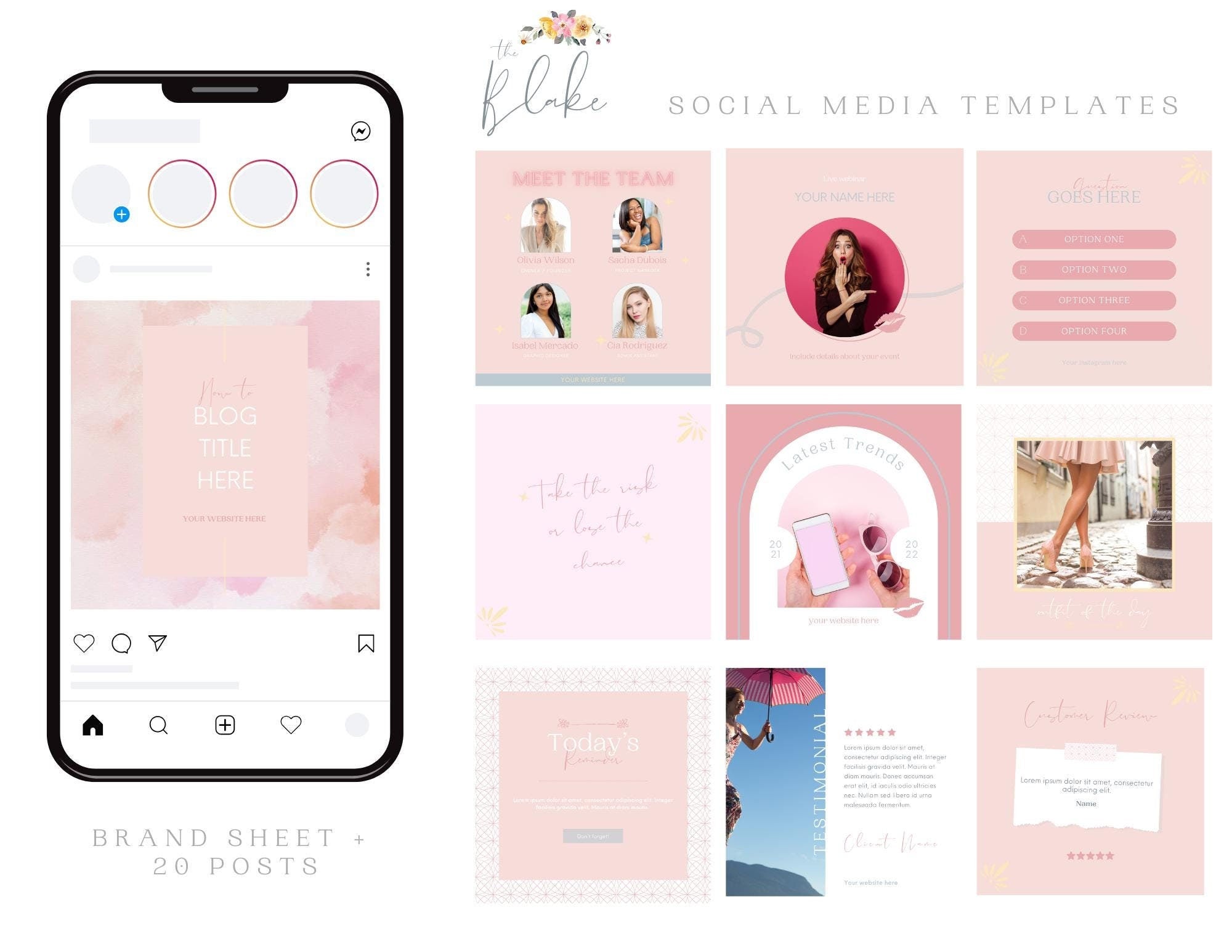 Feminine Instagram posts. New 4:5 Instagram size. Beauty influencer posts. Pink instagram posts. Social media templates. Branding. Valentine
