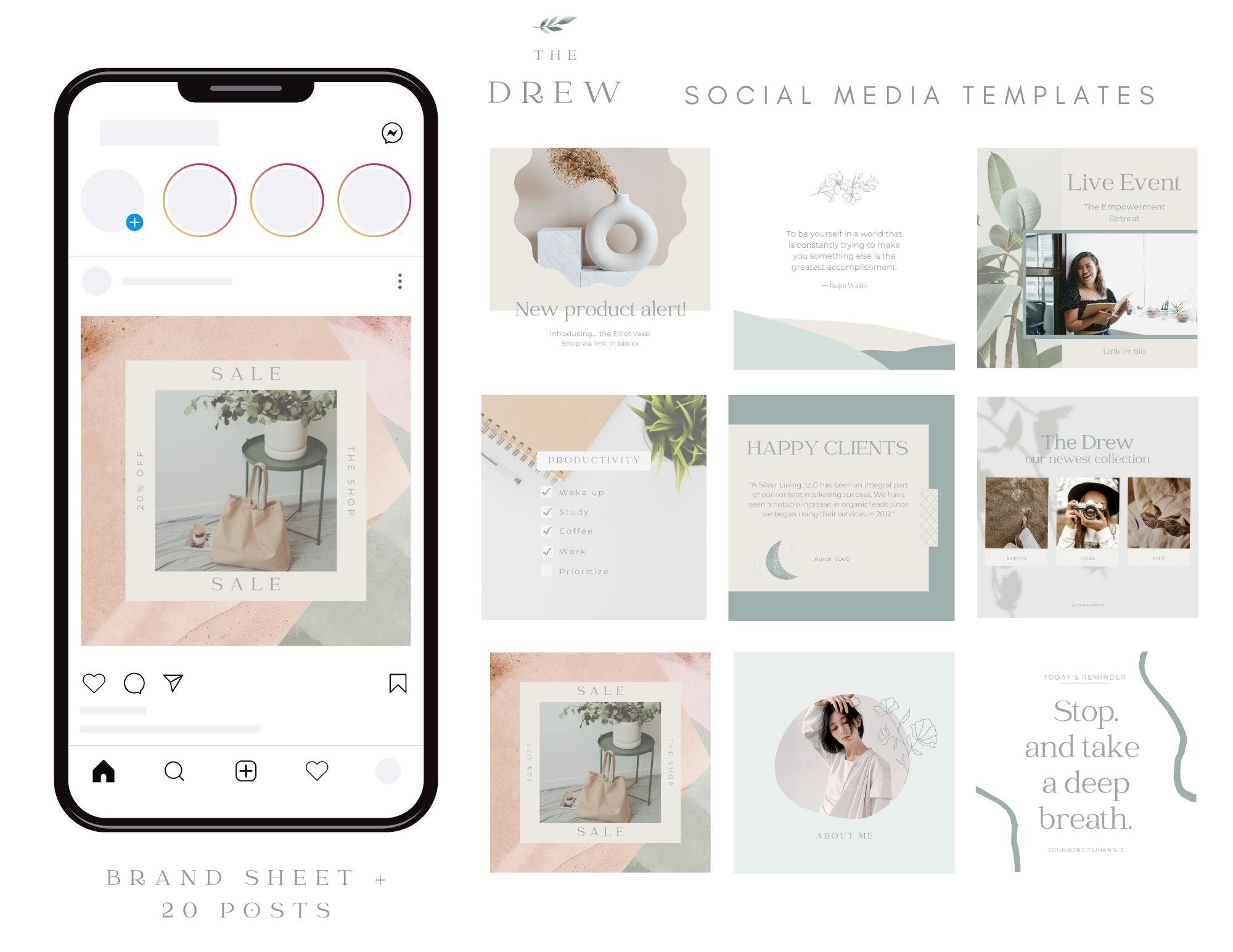 Serene Instagram posts. New 4:5 Instagram size. Canva template Instagram. Branding kit. Creative agency branding. Influencer post templates.