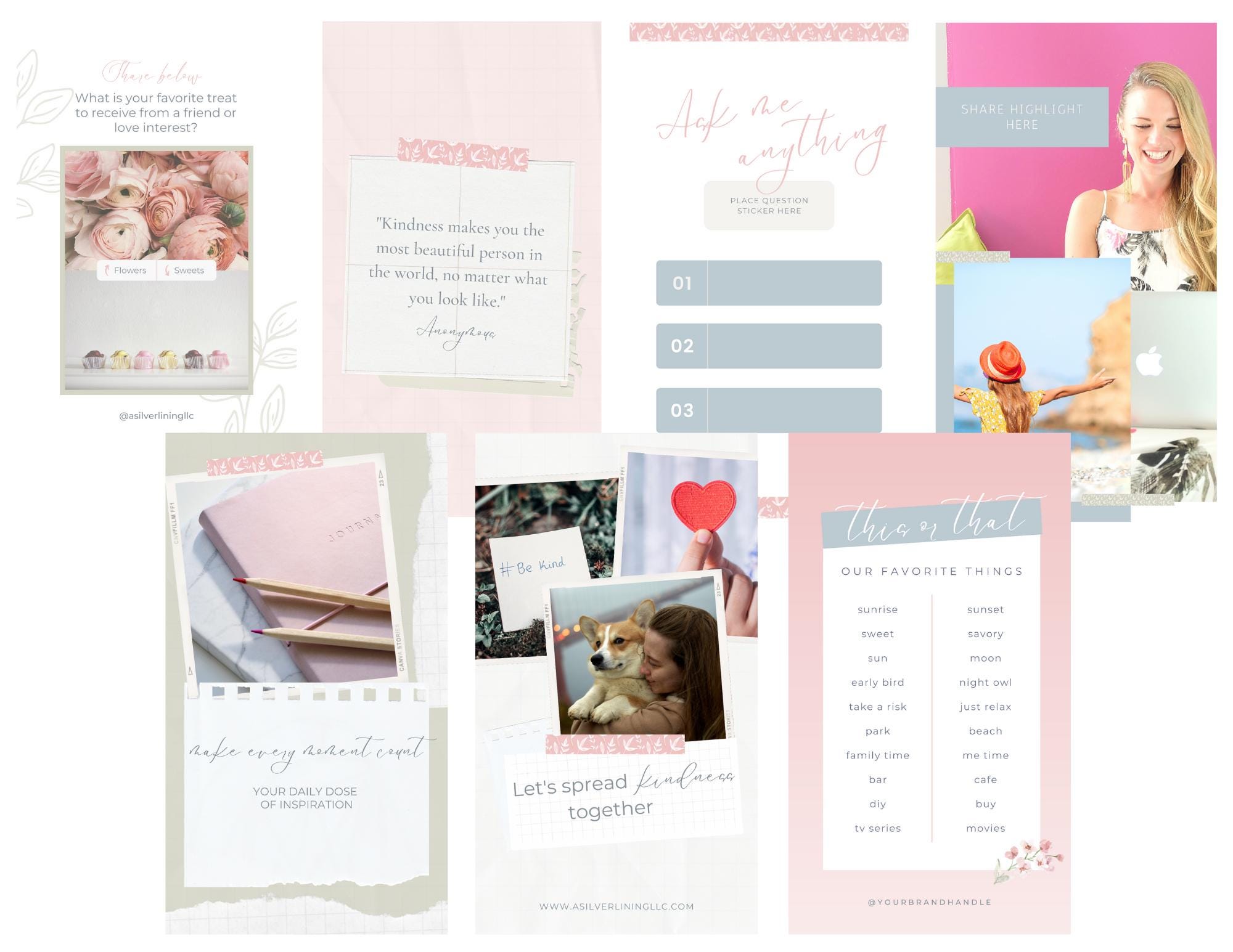 Romantic Instagram story. Instagram story templates. Instagram story Canva. Canva templates. Blogger branding. Podcast branding. Valentines