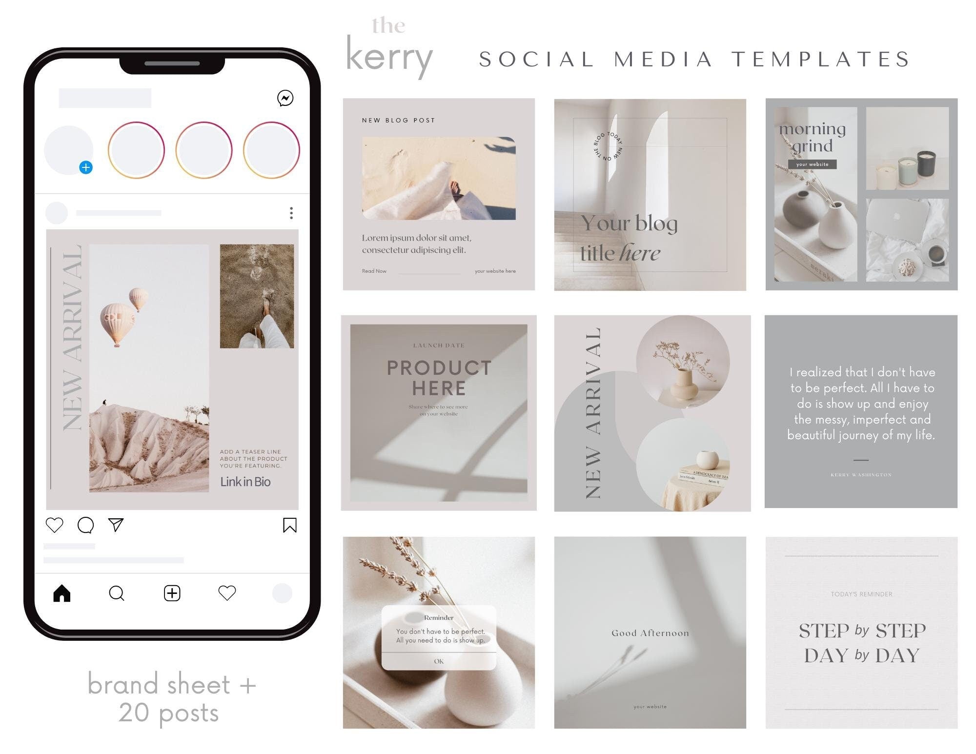 Neutral Aesthetic Instagram posts. New 4:5 instagram size templates. Instagram posts customizable. Branding kit. Influencer post templates.