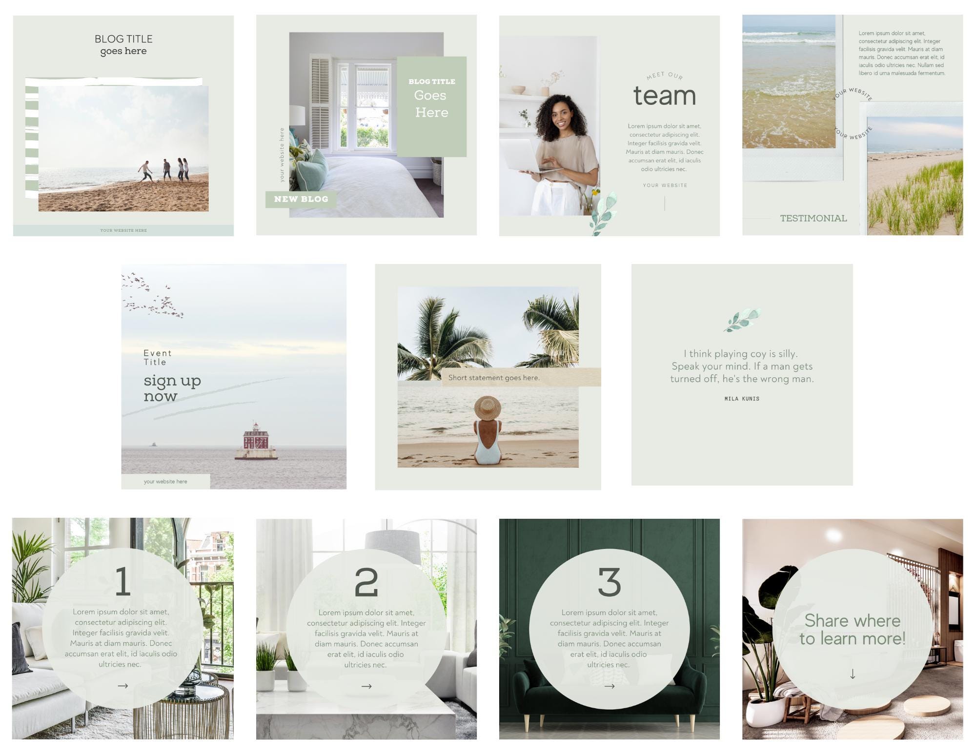 Coastal Instagram posts. New 4:5 Instagram size. Coastal branding. Branding sheet. Social media templates. Influencer posts. Blog branding.