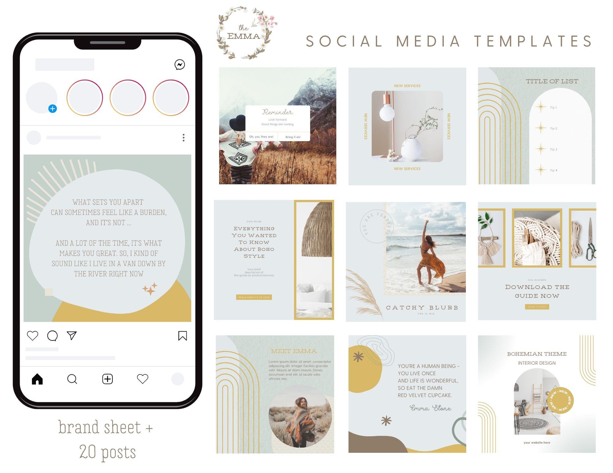 Boho instagram posts. New 4:5 Instagram size. Canva Instagram templates. Boho brand kit. Business Instagram posts. Blog Instagram template